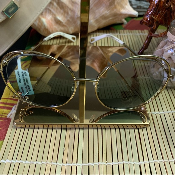 Chloe Petrol Gradient Wendy Round Gold Sunglasses - Picture 2 of 11